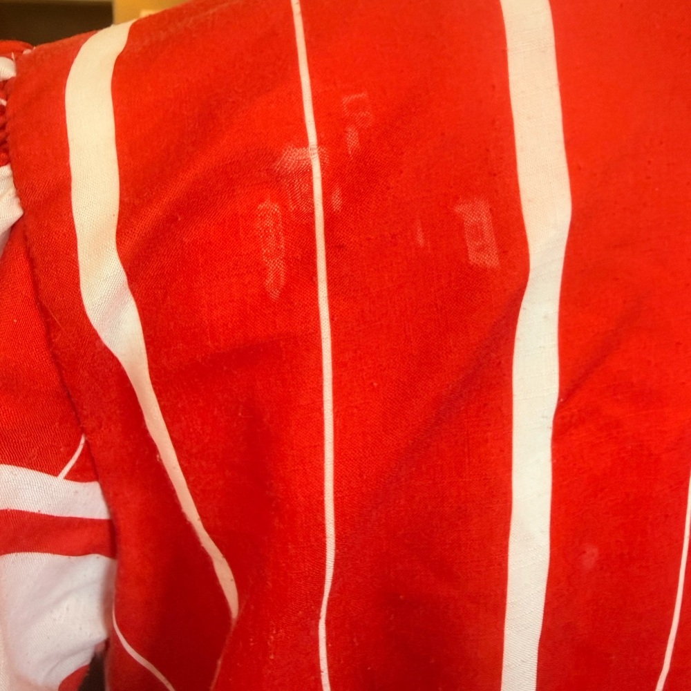 Vintage Red and White Puff Sleeve Midi Dress, Sailor Buttons - Picture 6 of 6